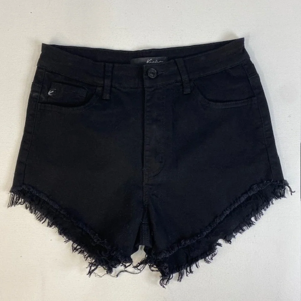 KanCan Womens Size 9/28 Black Denim Frayed Hem High Rise Shorts - Picture 1 of 8